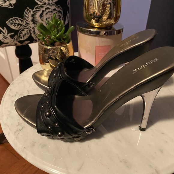 Leather High Heels; Slide in with open toe - Picture 4 of 9